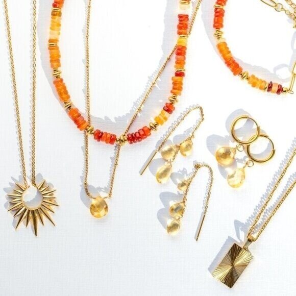 Citrine Pendant Necklace Gorgeous Everyday Necklace Waterproof Non-Tarnish Gold - Picture 11 of 12